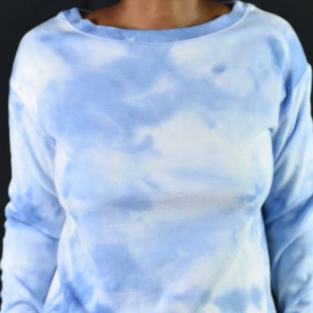 Splendid Waffle Knit Sweatshirt Blue Tie Dye Cloud Crewneck Top Thermal Size XS - Picture 4 of 12